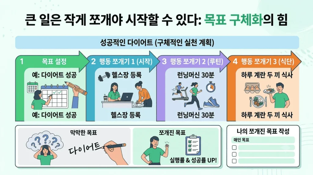 복잡하고 큰 프로젝트를 시작하기 쉽게 작은 단계별 행동 지침으로 쪼개어 정리한 체크리스트